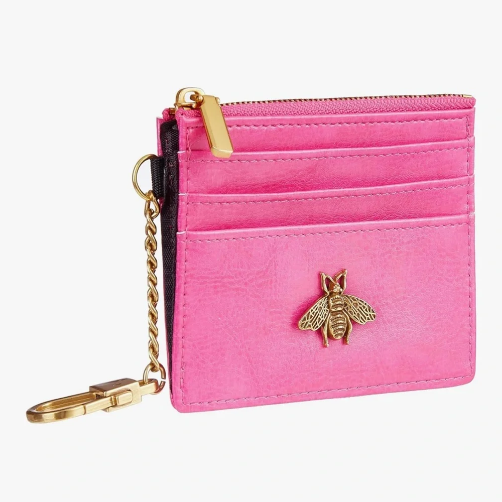 🆕 Card Holder Keychain Wallet for Women with ID Window RFID Coin Purse Bee